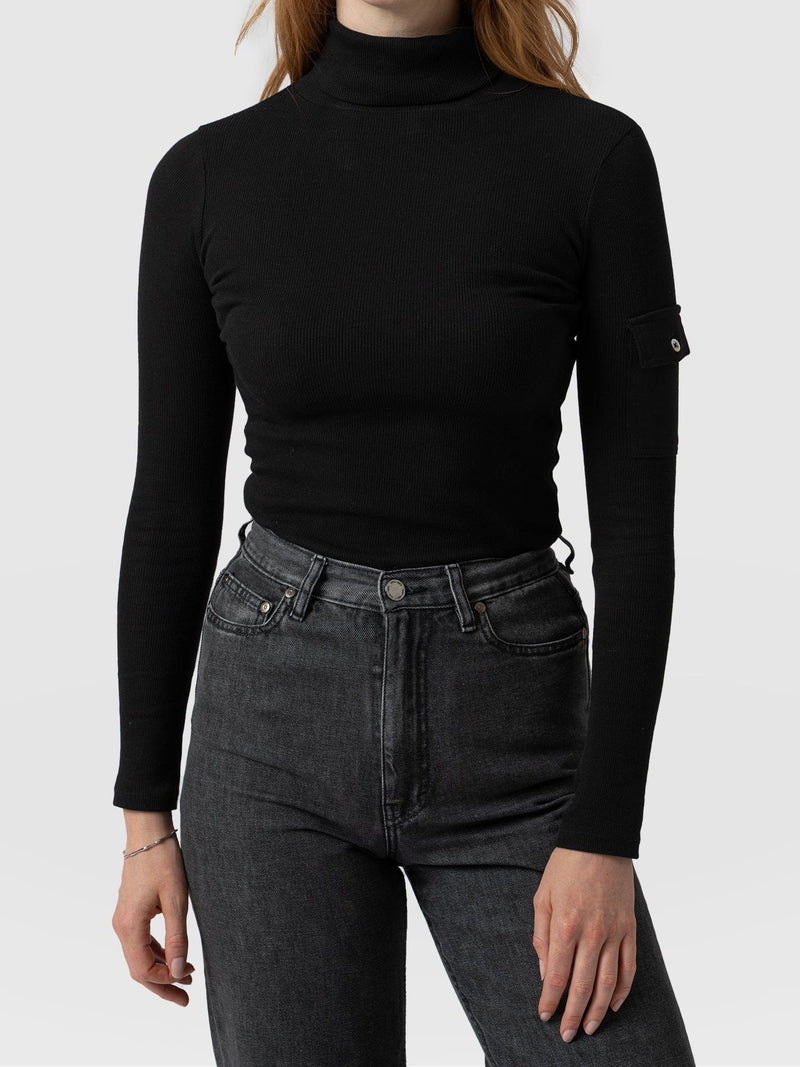 Pocket Roll Neck - Black