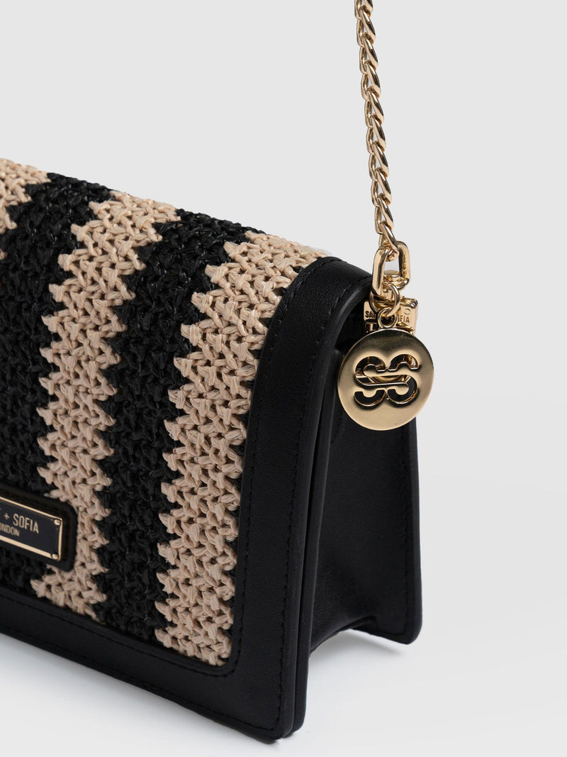 Primrose Chain Wallet Bag - Beige/Black Raffia