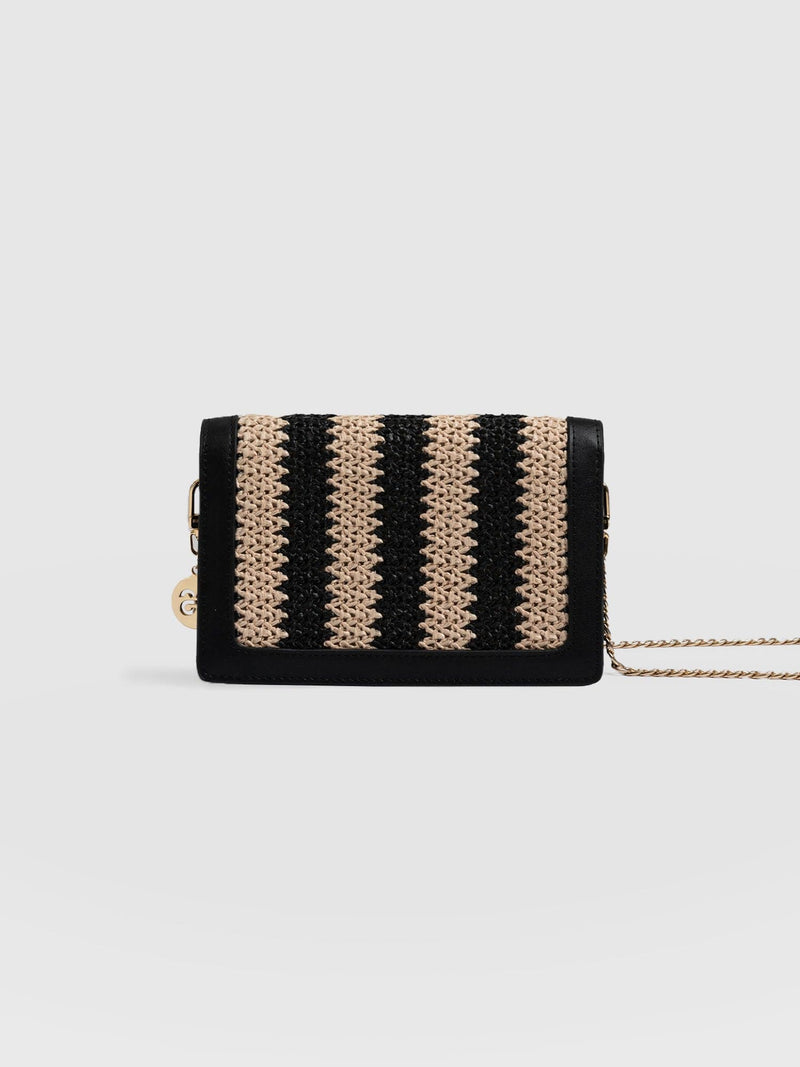 Primrose Chain Wallet Bag - Beige/Black Raffia