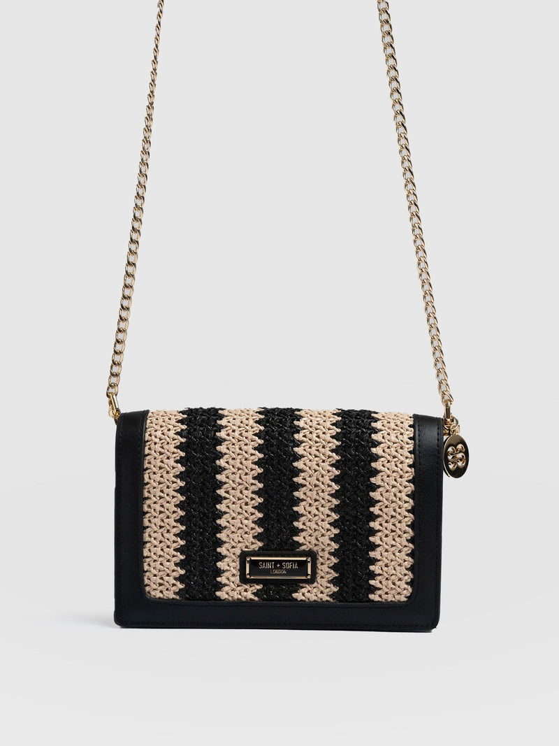 Primrose Chain Wallet Bag - Beige/Black Raffia