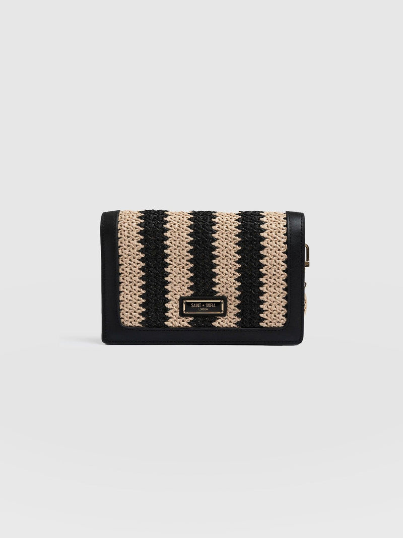 Primrose Chain Wallet Bag - Beige/Black Raffia