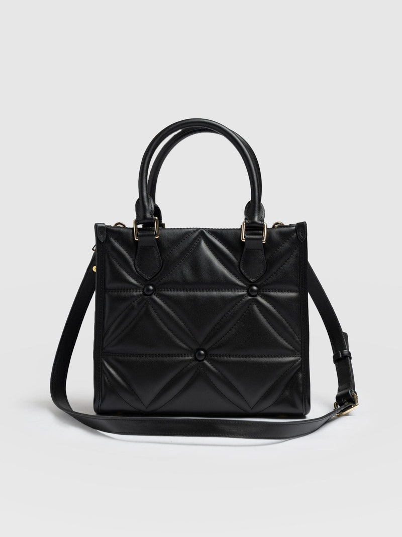 Quilted Mia Mini Tote Bag - Black