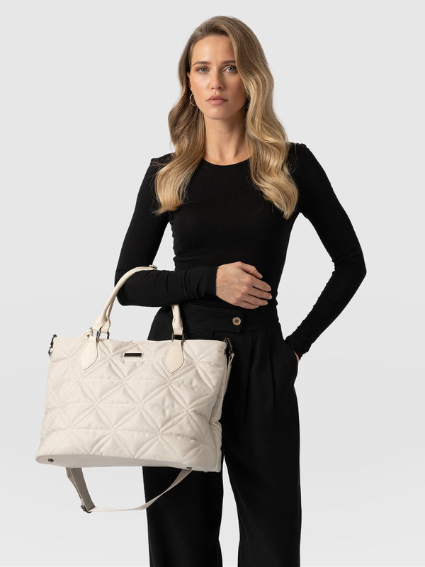 Quilted Selene Shopper Bag - Cream