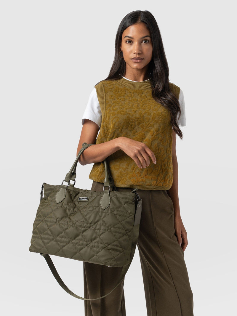 Quilted Selene Shopper Bag - Khaki