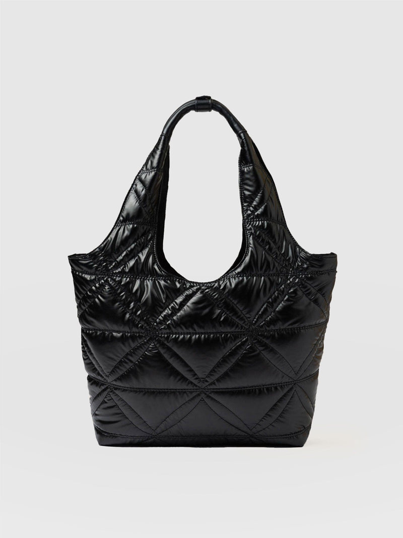 Quilted Stella Shoulder Tote Bag - Black