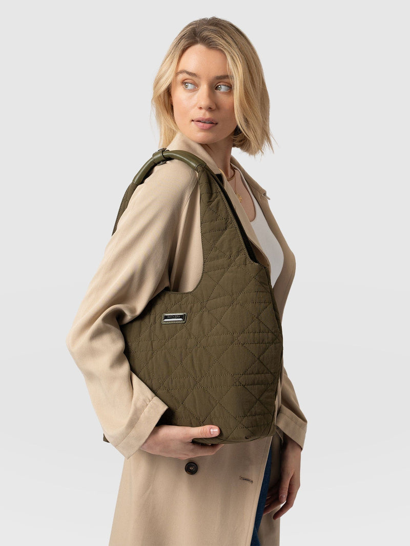 Quilted Stella Shoulder Tote Bag - Khaki