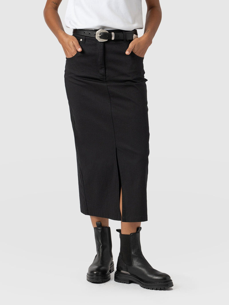 Raye Pencil Midi Denim Skirt - Black