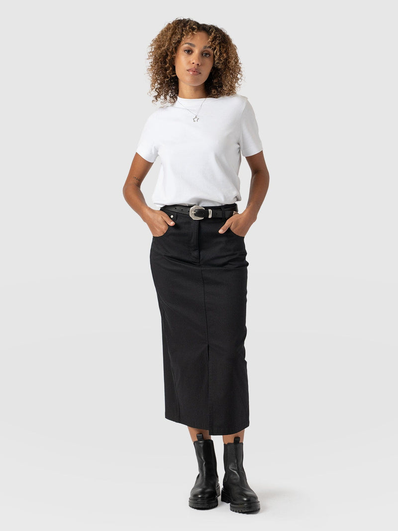 Raye Pencil Midi Denim Skirt - Black