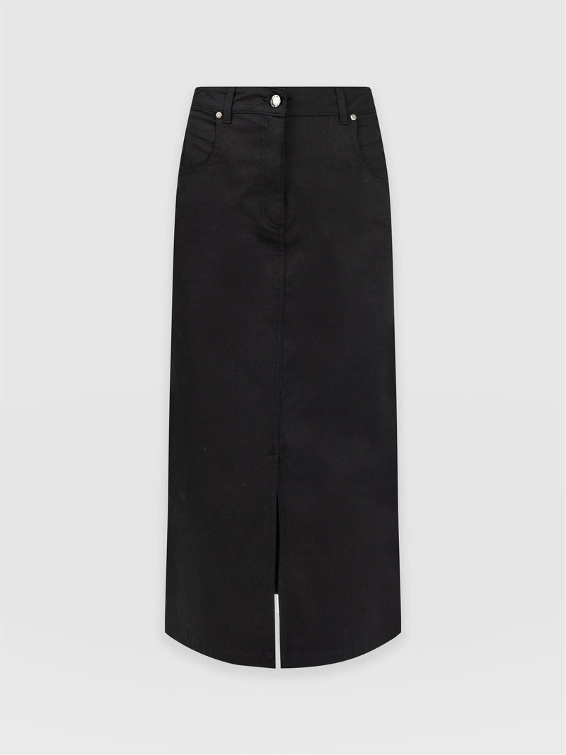 Raye Pencil Midi Denim Skirt - Black