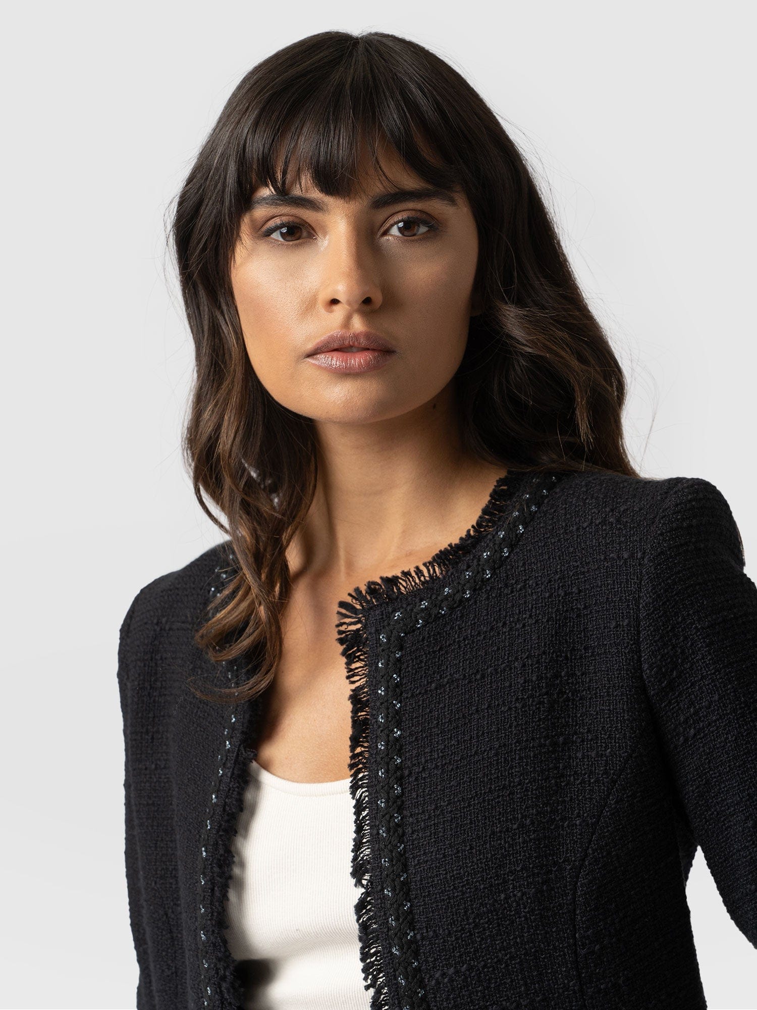 Rayner Jacket Black Bouclé - Women's Jackets | Saint + Sofia® UK