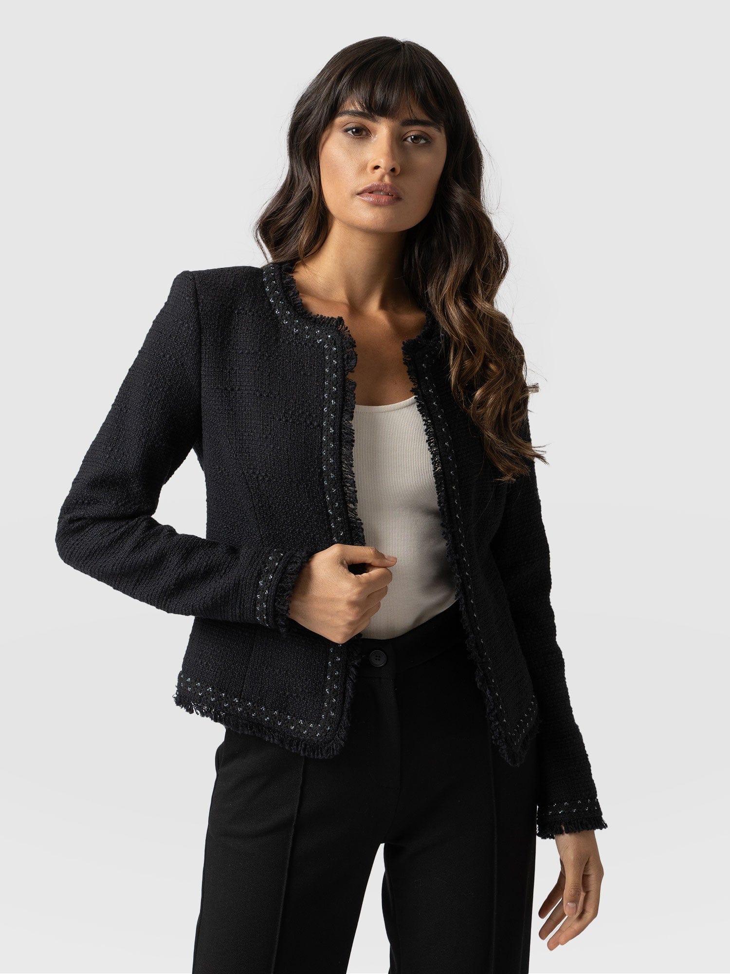 Rayner Jacket Black Bouclé - Women's Jackets | Saint + Sofia® UK