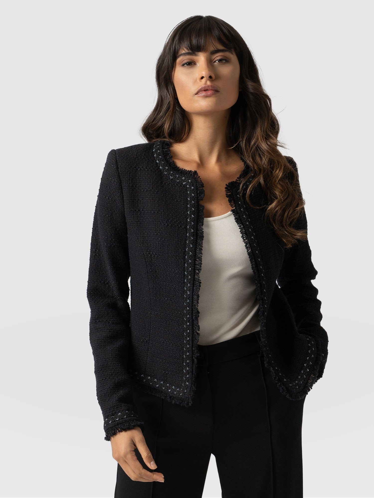 Rayner Jacket Black Bouclé - Women's Jackets | Saint + Sofia® UK