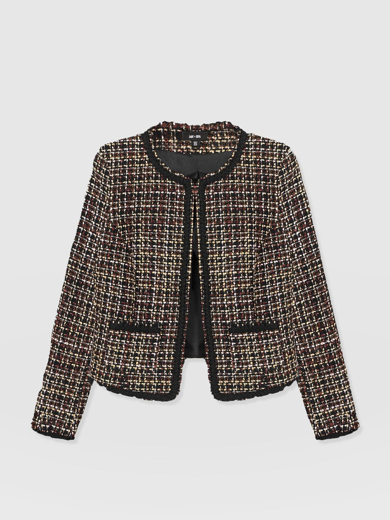 Rayner Jacket - Black/Burgundy/Gold Boucle - Women's Jackets | Saint + Sofia® UK