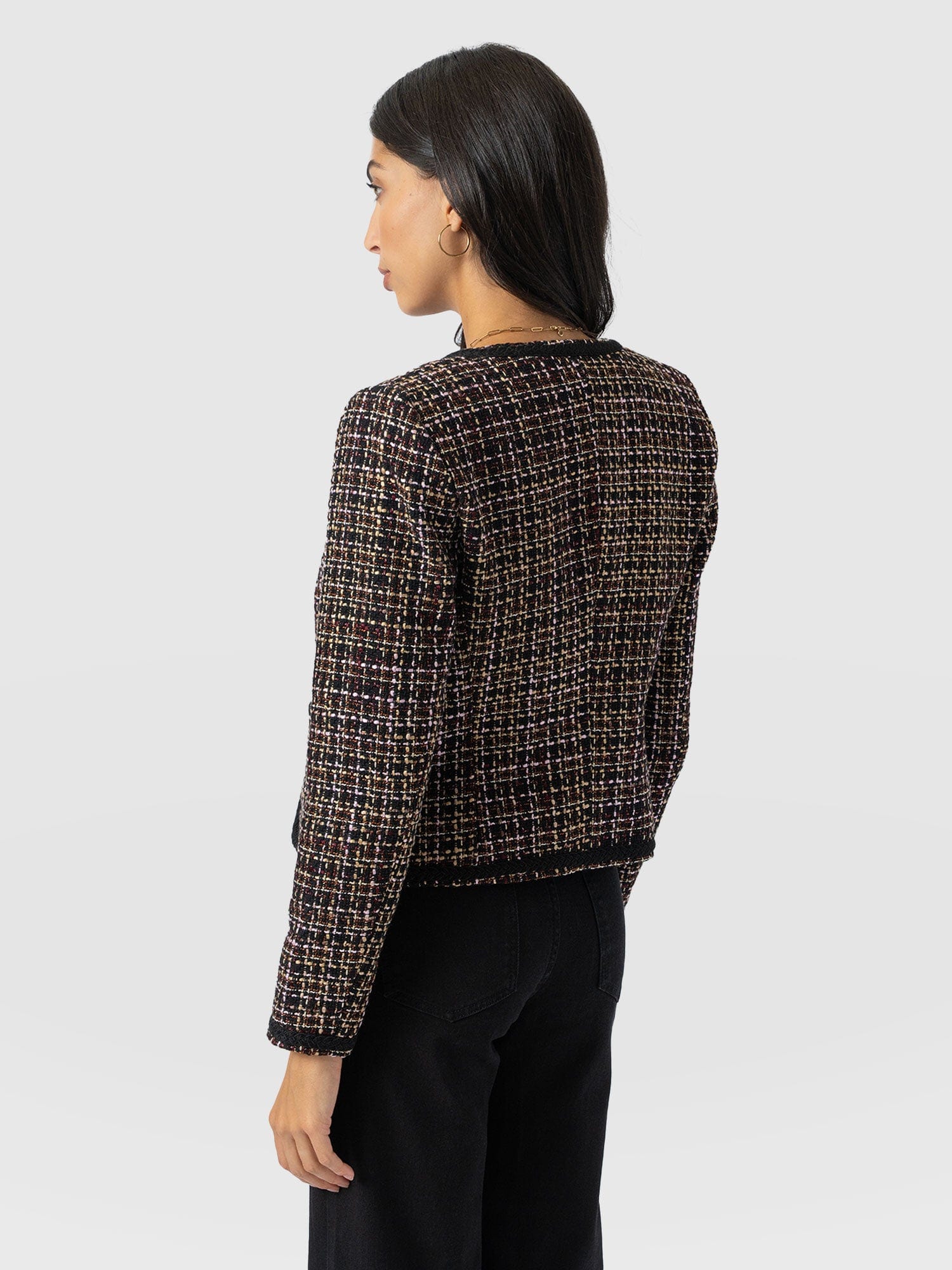 Rayner Jacket - Black/Burgundy/Gold Boucle - Women's Jackets | Saint + Sofia® UK