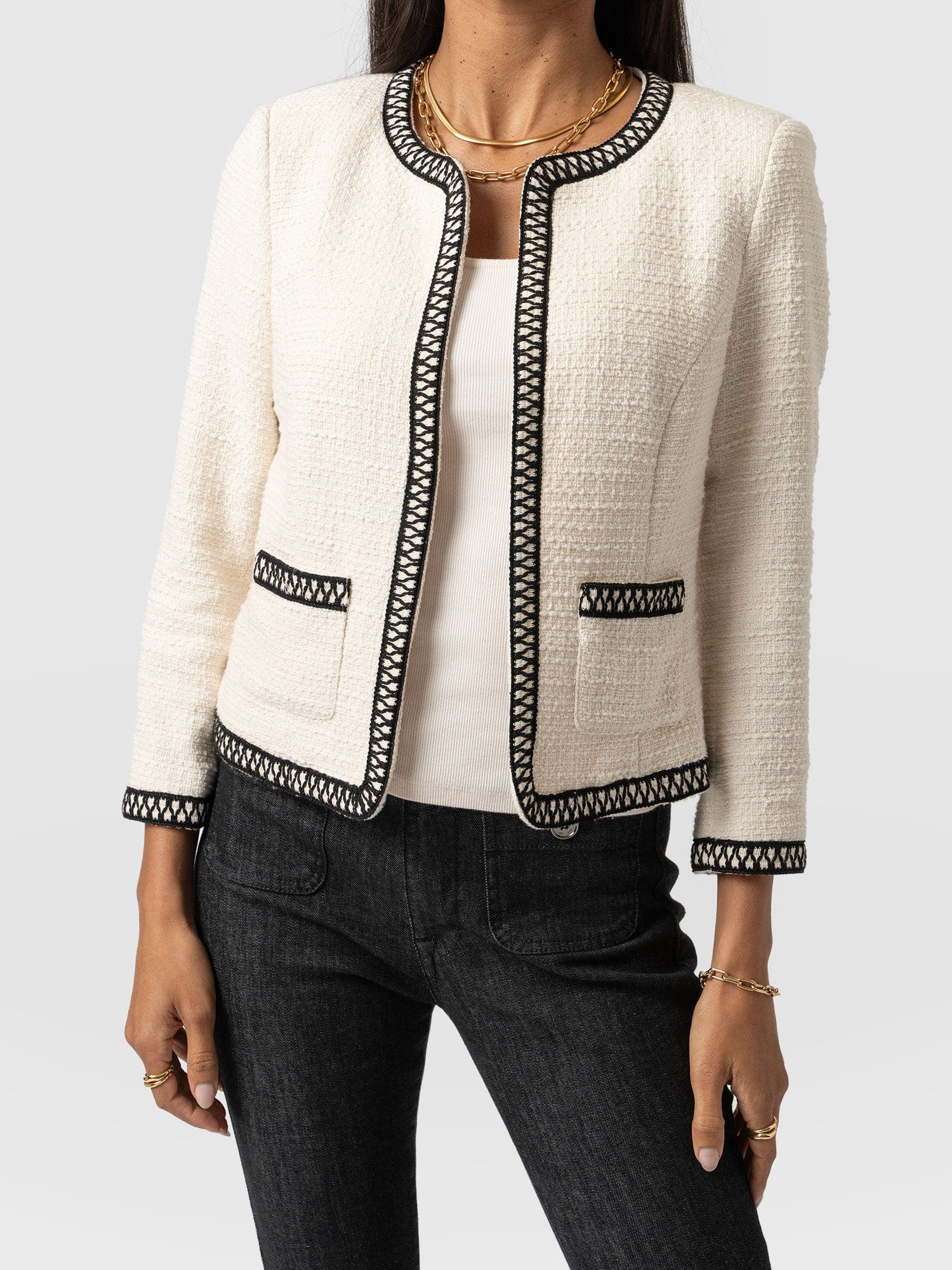 Rayner Jacket Cream/Black - Women's Jackets | Saint + Sofia® UK