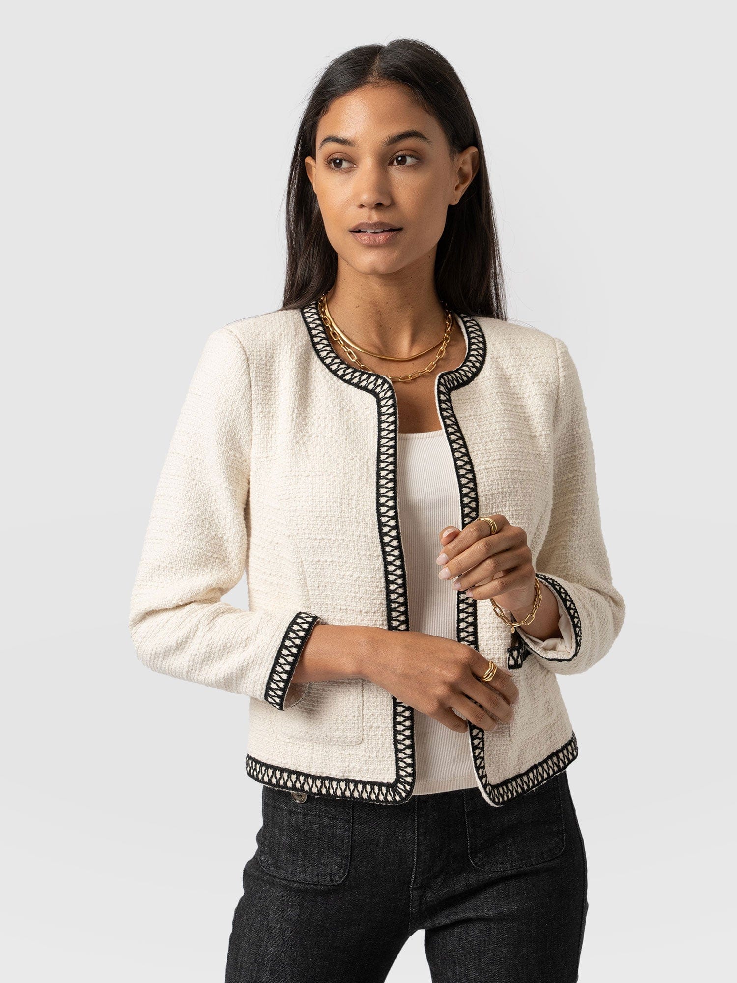 Rayner Jacket Cream/Black - Women's Jackets | Saint + Sofia® UK