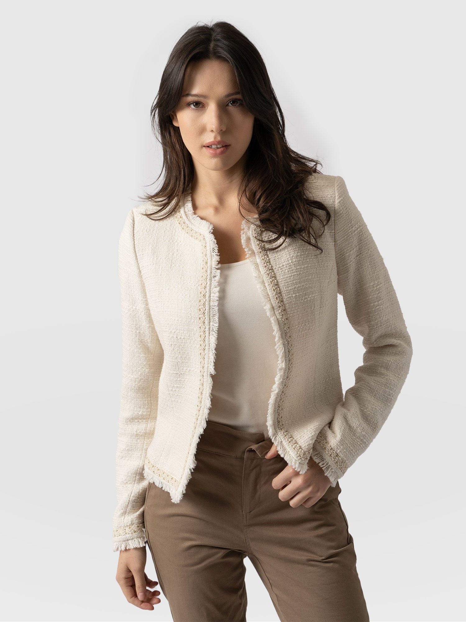 Rayner Jacket Cream Bouclé - Women's Jackets | Saint + Sofia® UK