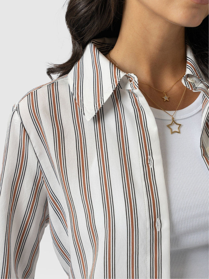 Reagan Tie Shirt - Beige Stripe