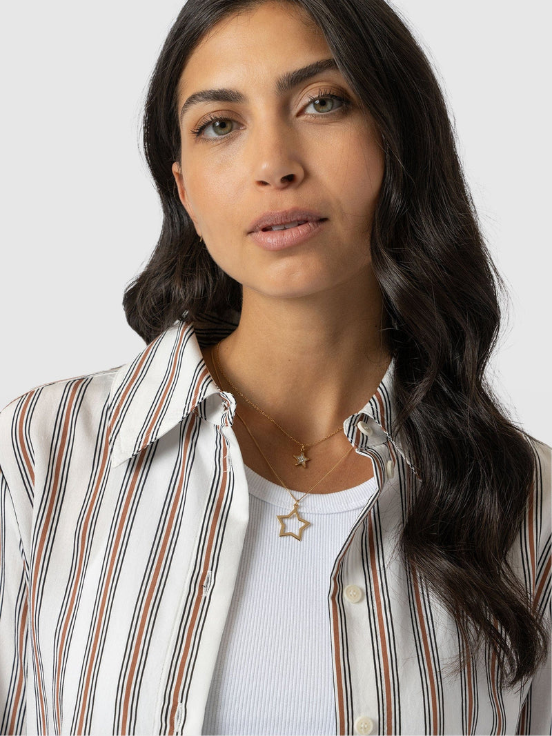 Reagan Tie Shirt - Beige Stripe