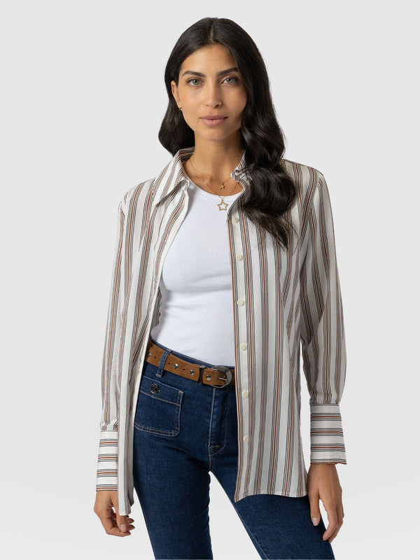 Reagan Tie Shirt - Beige Stripe