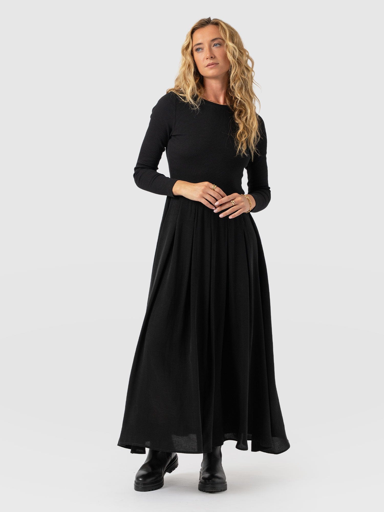 Renee Contrast Long Sleeve Dress - Black - Women's Dresses | Saint + Sofia® UK