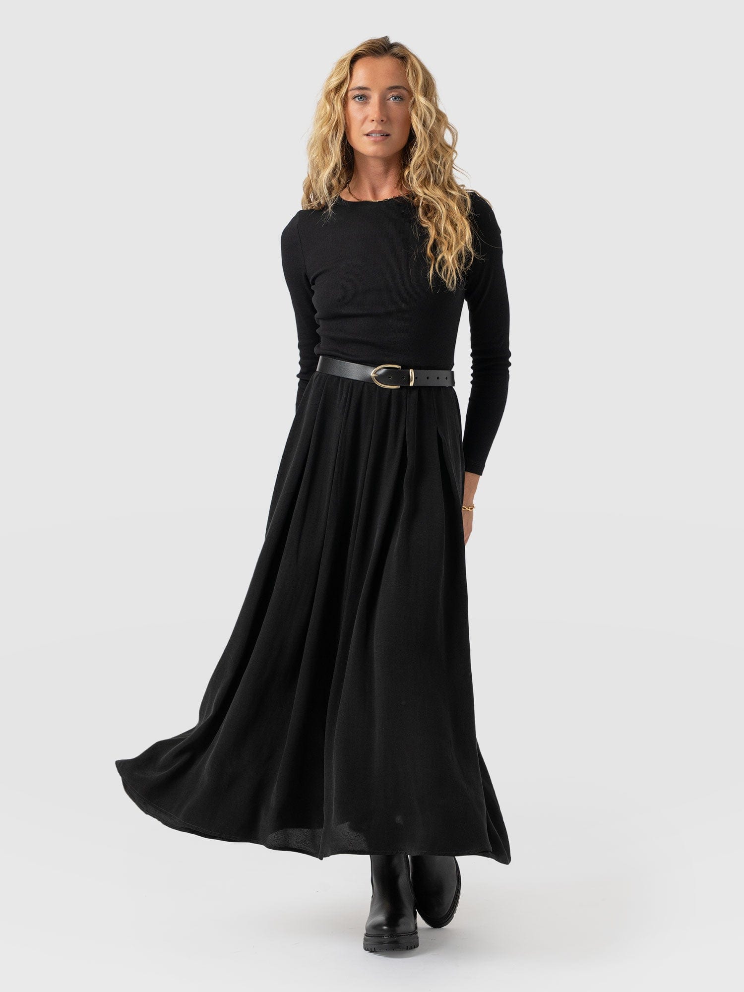 Renee Contrast Long Sleeve Dress - Black - Women's Dresses | Saint + Sofia® UK