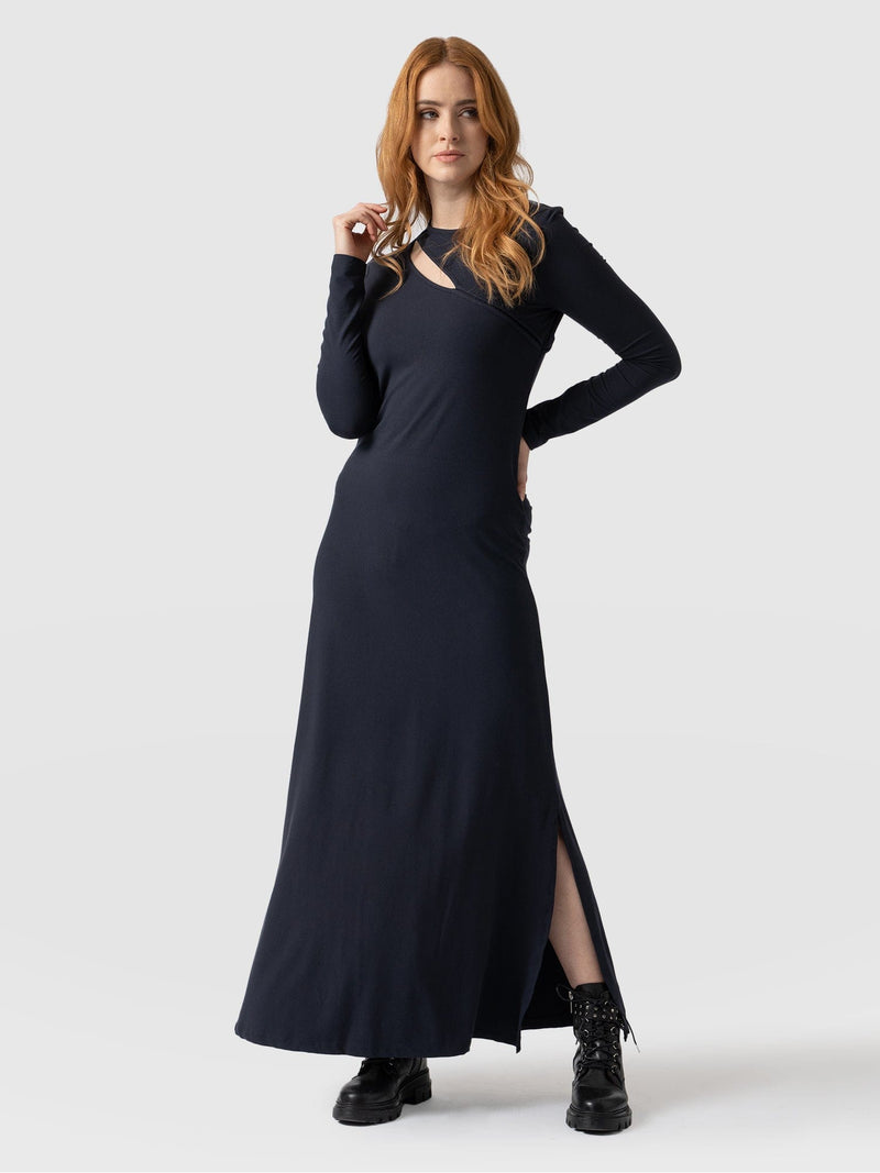 Reveal Viscose Runway Dress - Navy