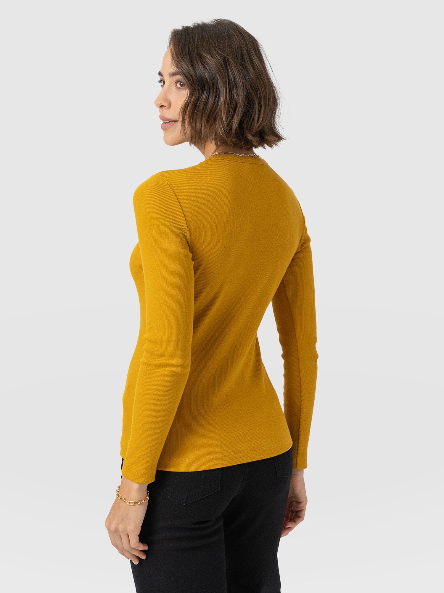 Ribbed Long Sleeve Tee - Ochre - Women's T-shirts | Saint + Sofia® UK