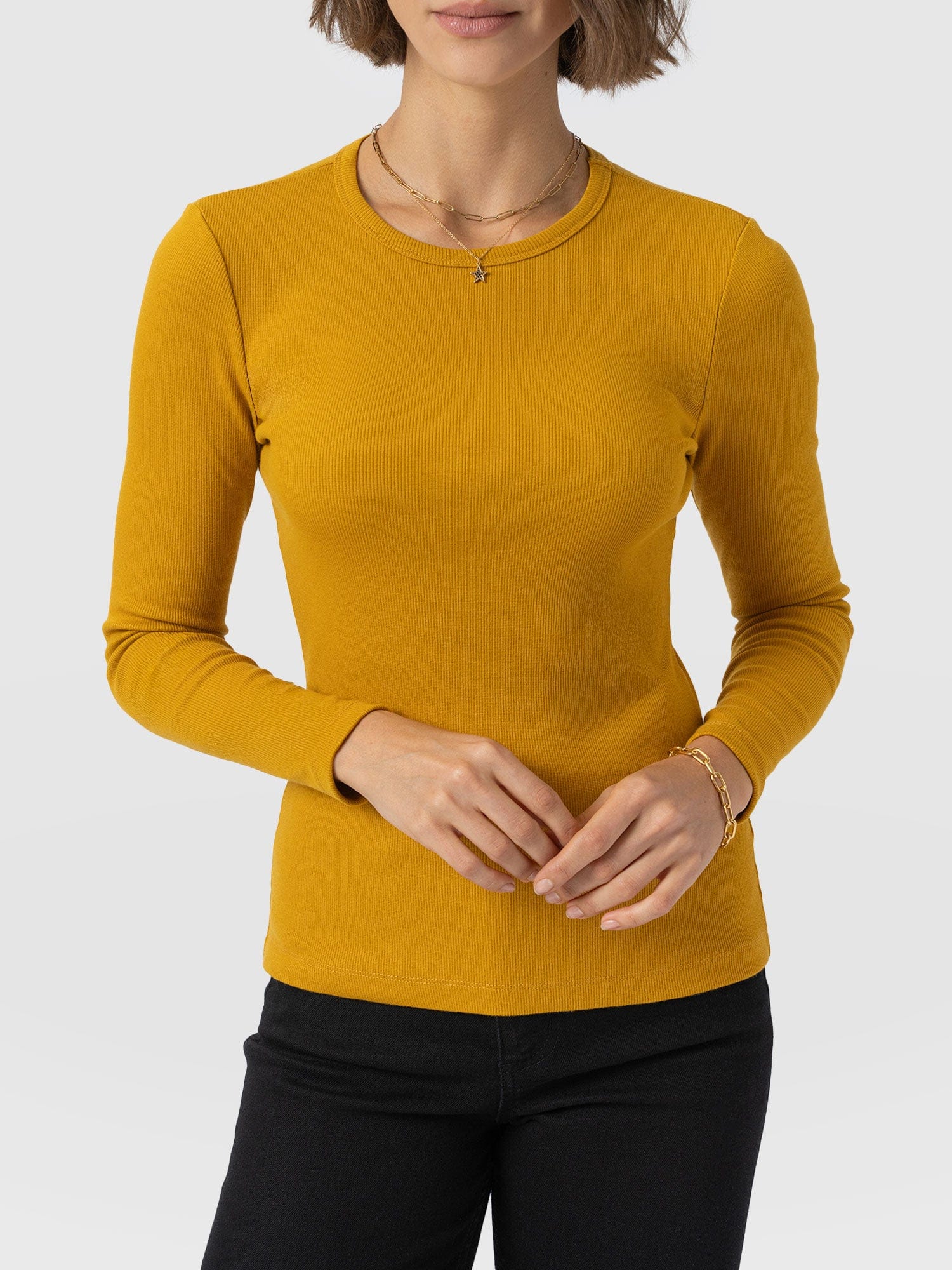 Ribbed Long Sleeve Tee - Ochre - Women's T-shirts | Saint + Sofia® UK