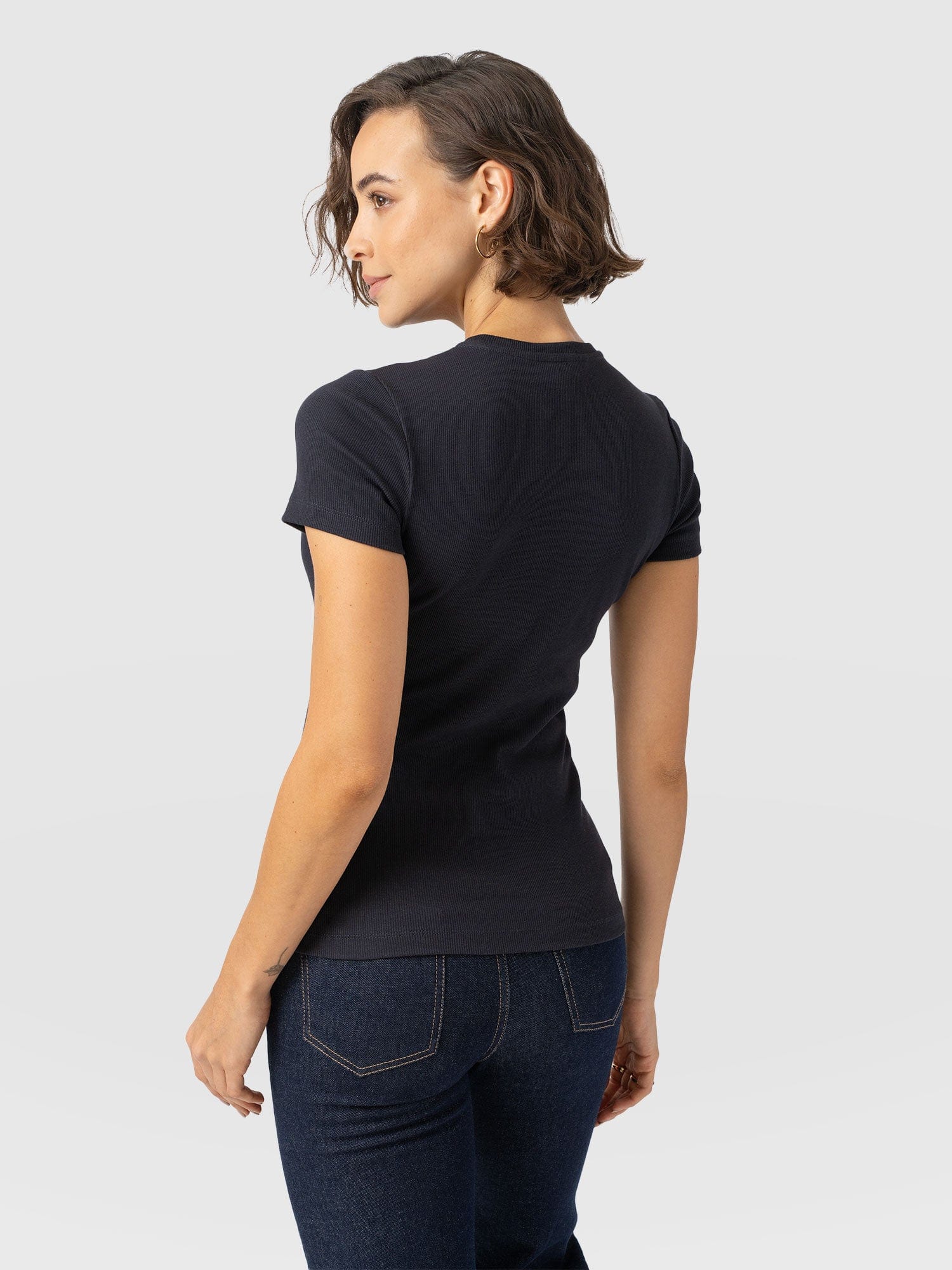 Ribbed Short Sleeve Tee - Navy - Women's T-shirts | Saint + Sofia? UK