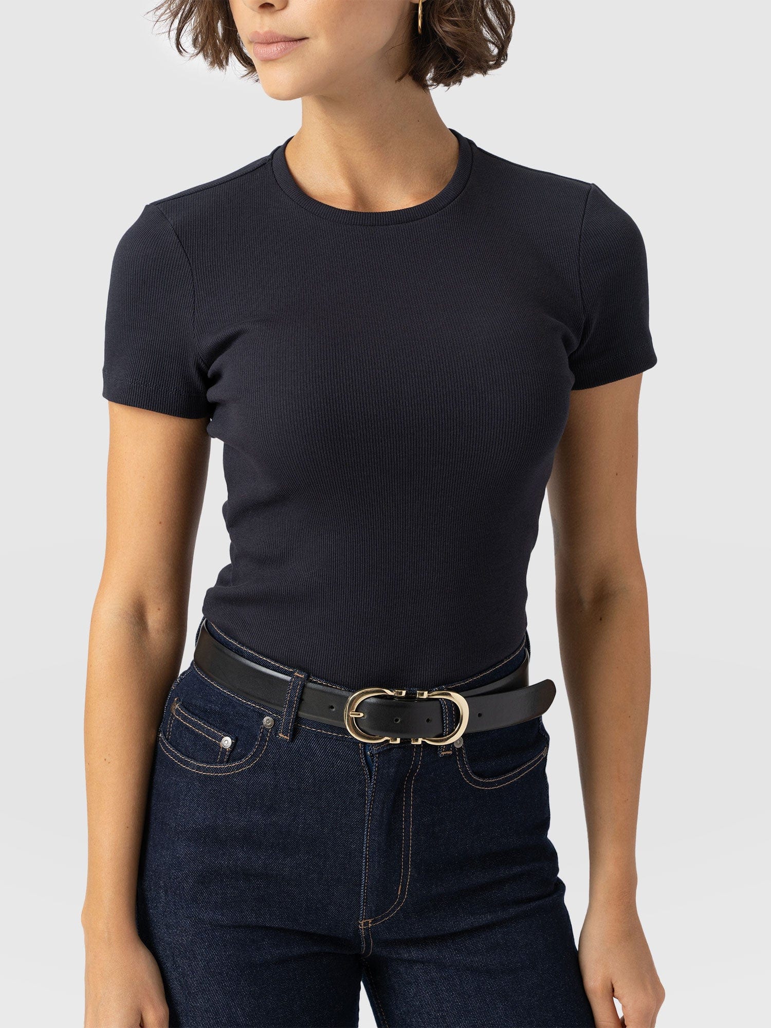 Ribbed Short Sleeve Tee - Navy - Women's T-shirts | Saint + Sofia? UK