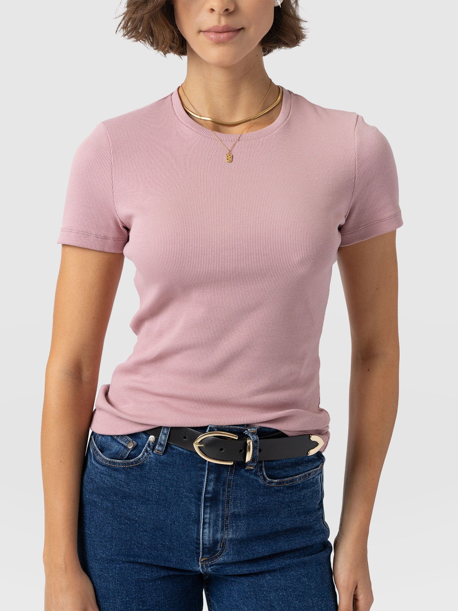 Ribbed Short Sleeve Tee - Pale Pink - Women's T-shirts | Saint + Sofia? UK