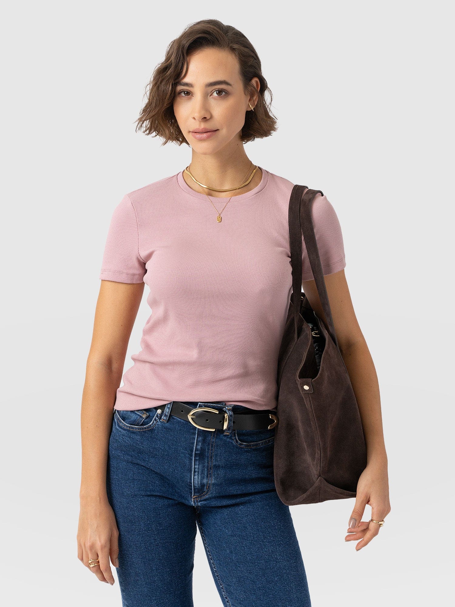 Ribbed Short Sleeve Tee - Pale Pink - Women's T-shirts | Saint + Sofia? UK
