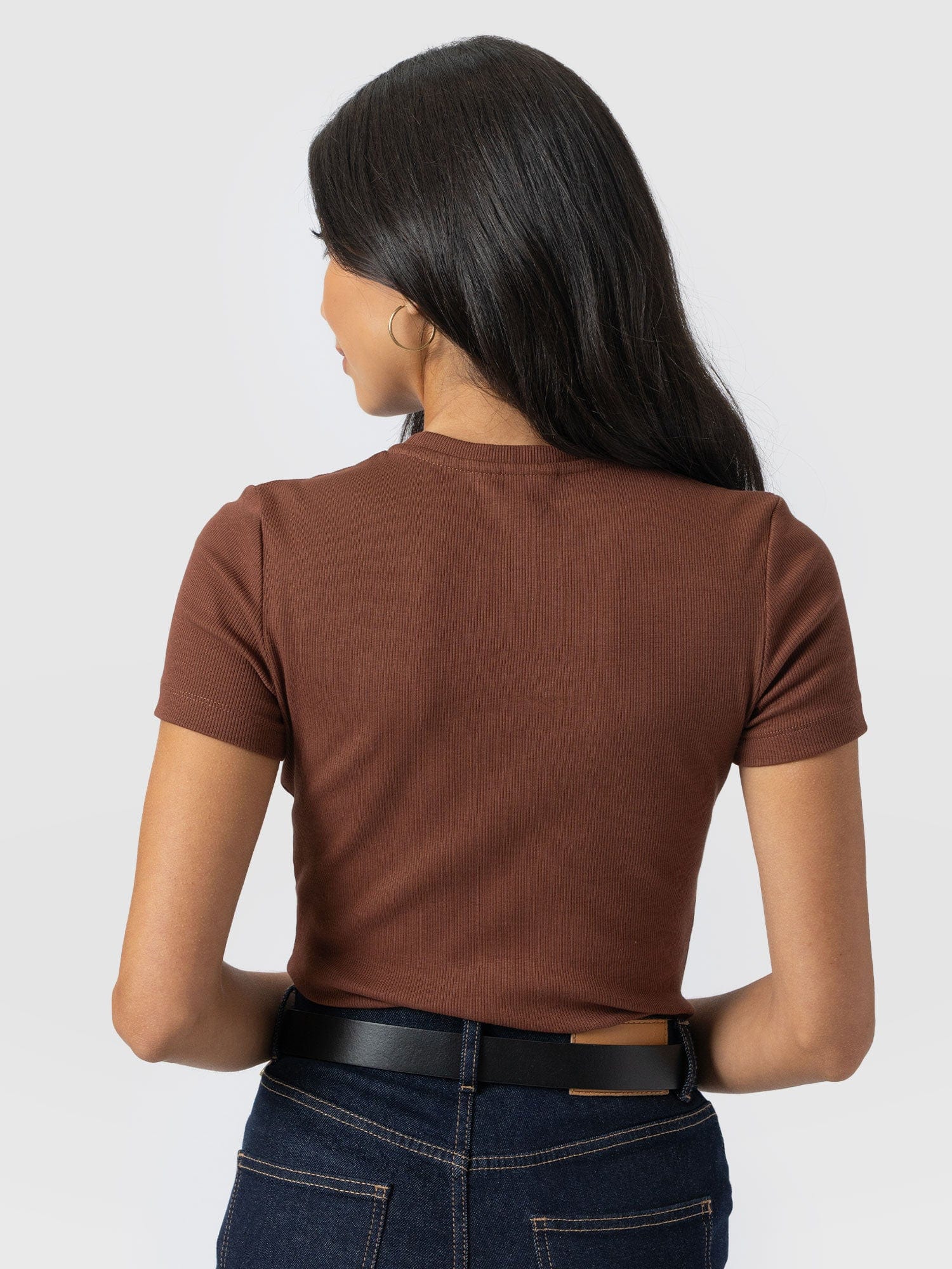 Ribbed Short Sleeve Tee - Russet Brown - Women's T-shirts | Saint + Sofia? UK