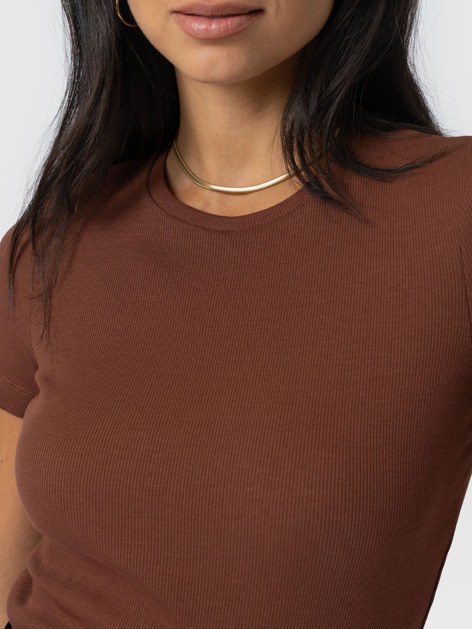 Ribbed Short Sleeve Tee - Russet Brown - Women's T-shirts | Saint + Sofia? UK