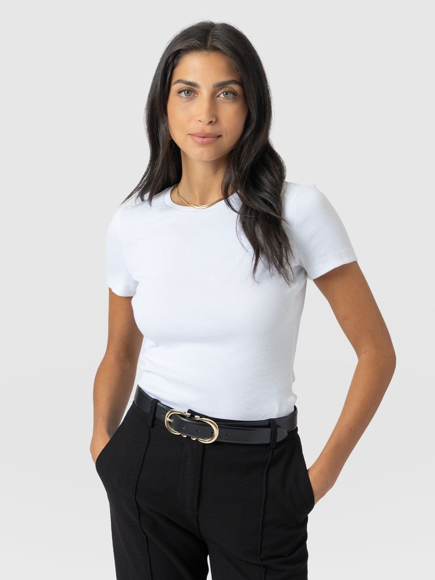 Ribbed Short Sleeve Tee - White - Women's T-shirts | Saint + Sofia? UK