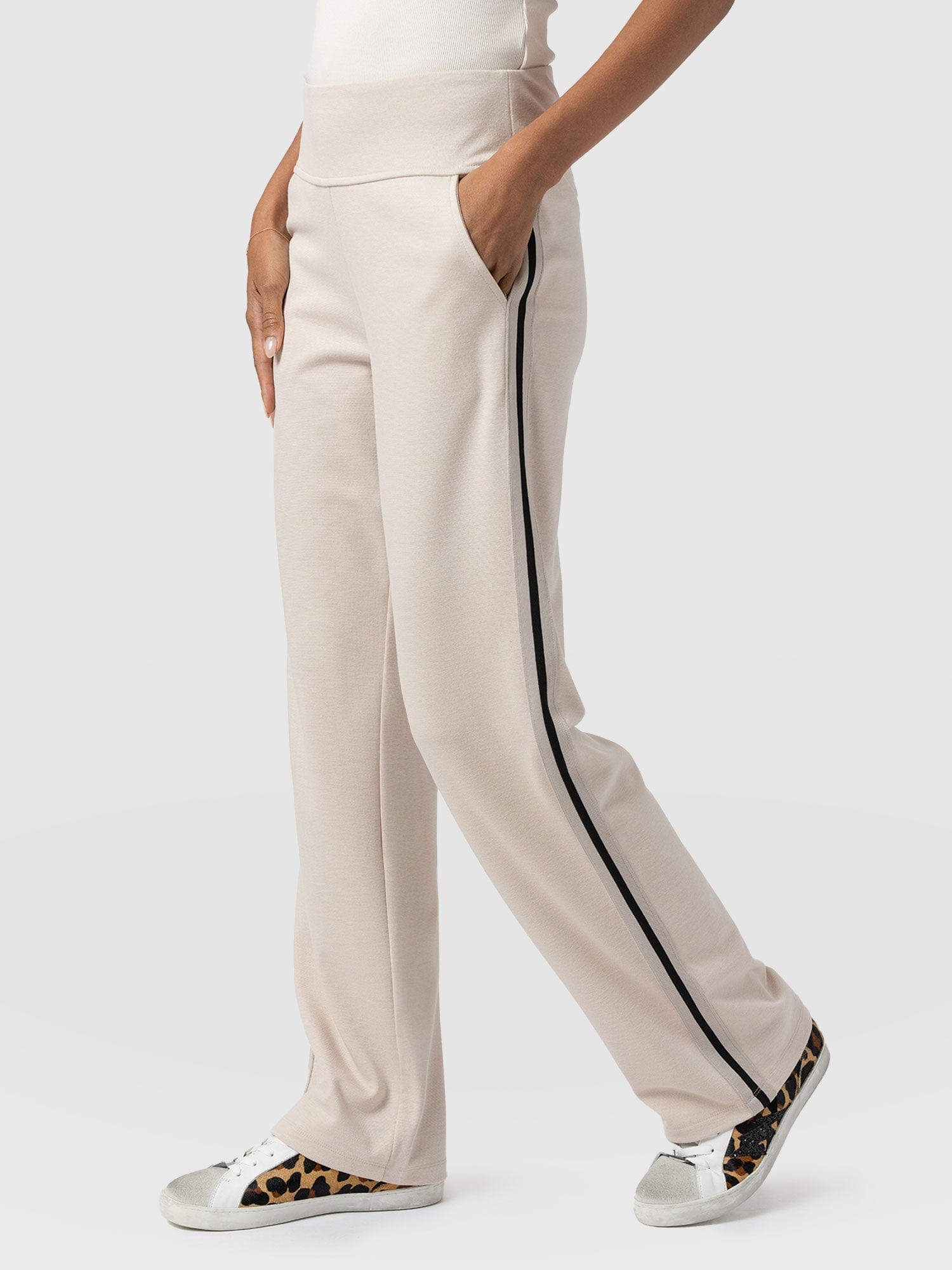 Runway Pant - Light Beige - Black/Cream Stripe - Women's Trousers | Saint + Sofia® UK