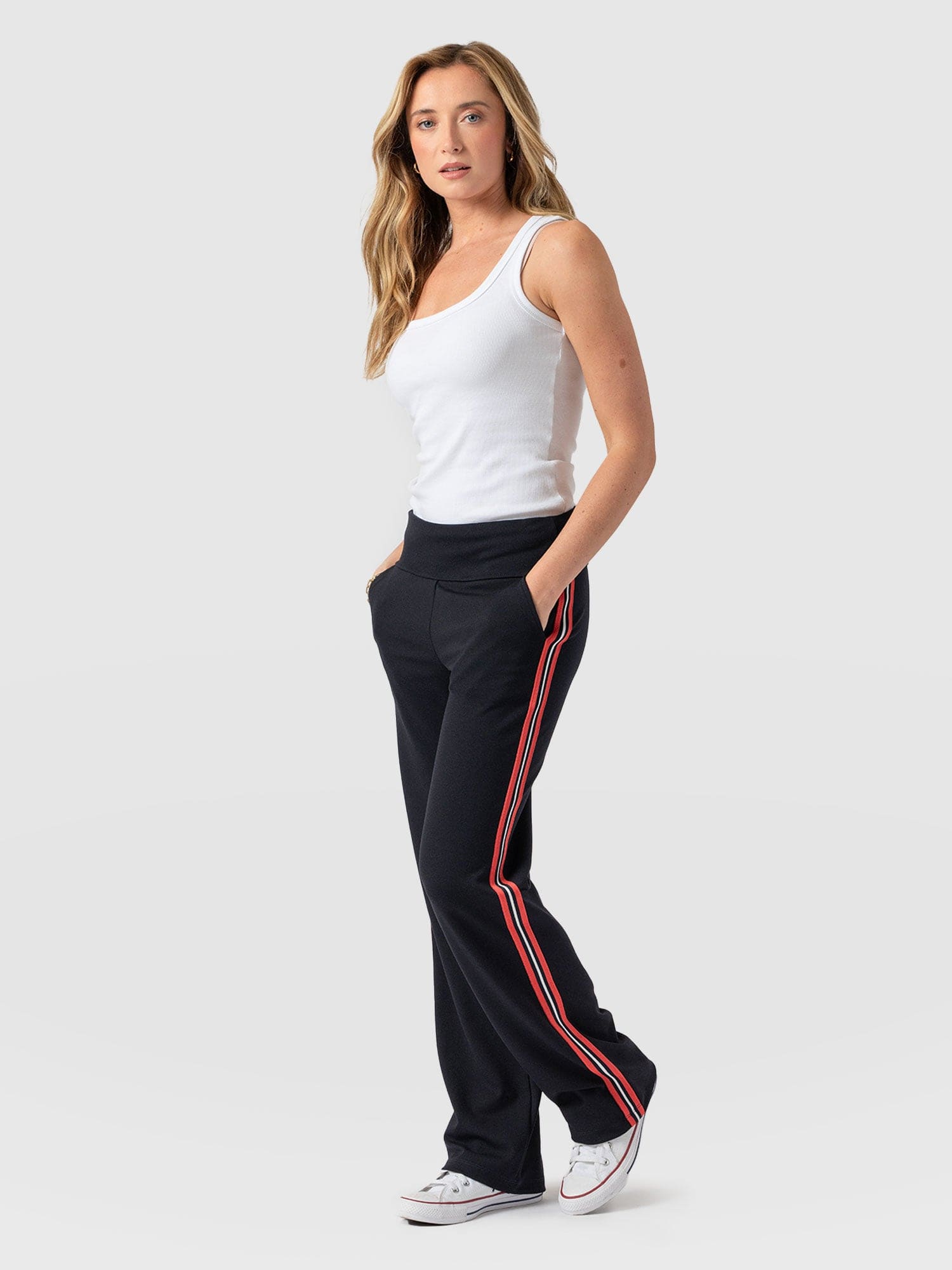 Runway Pant Navy Red Stripe - Women's Trousers | Saint + Sofia® UK