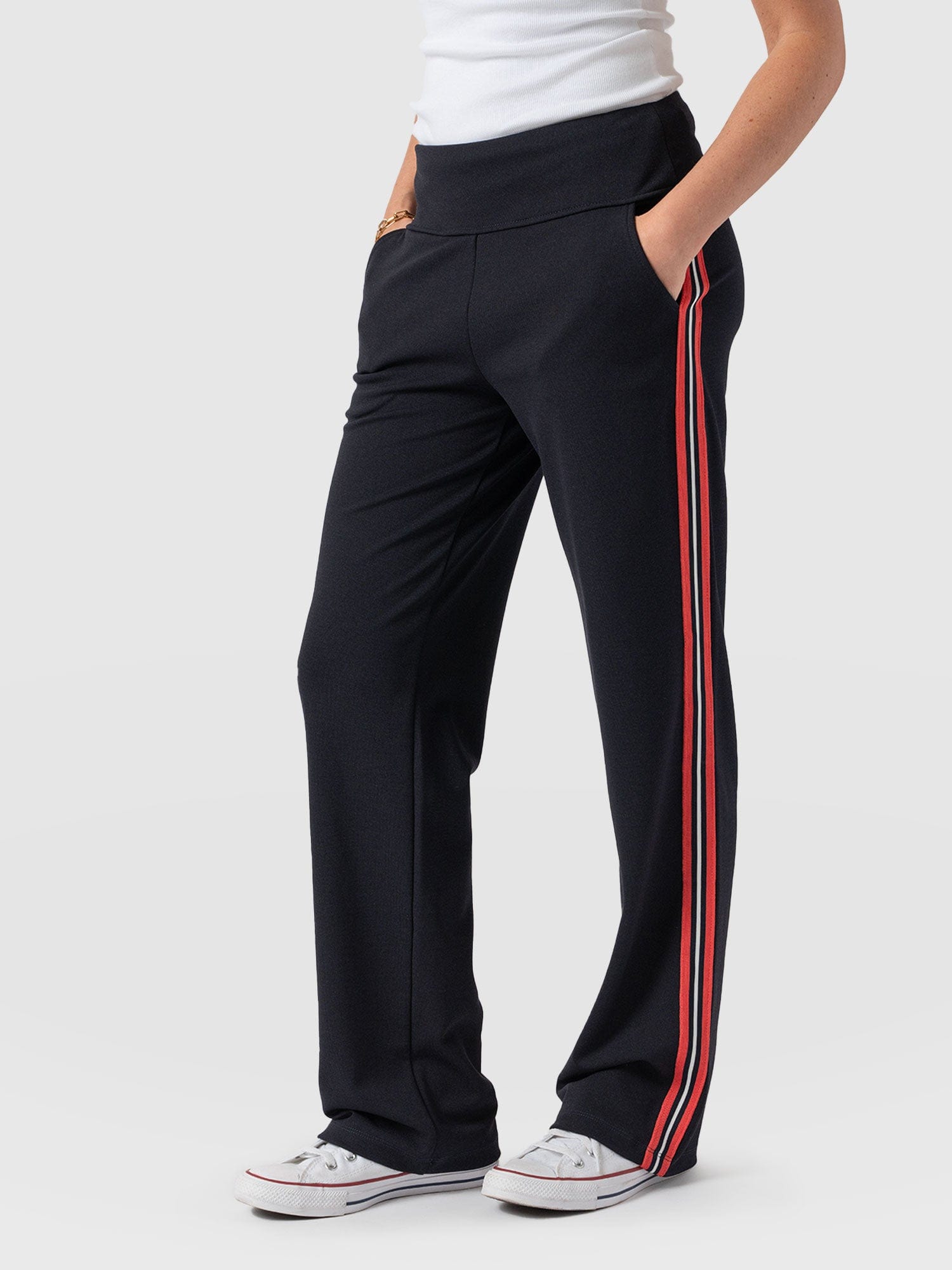 Runway Pant Navy Red Stripe - Women's Trousers | Saint + Sofia® UK