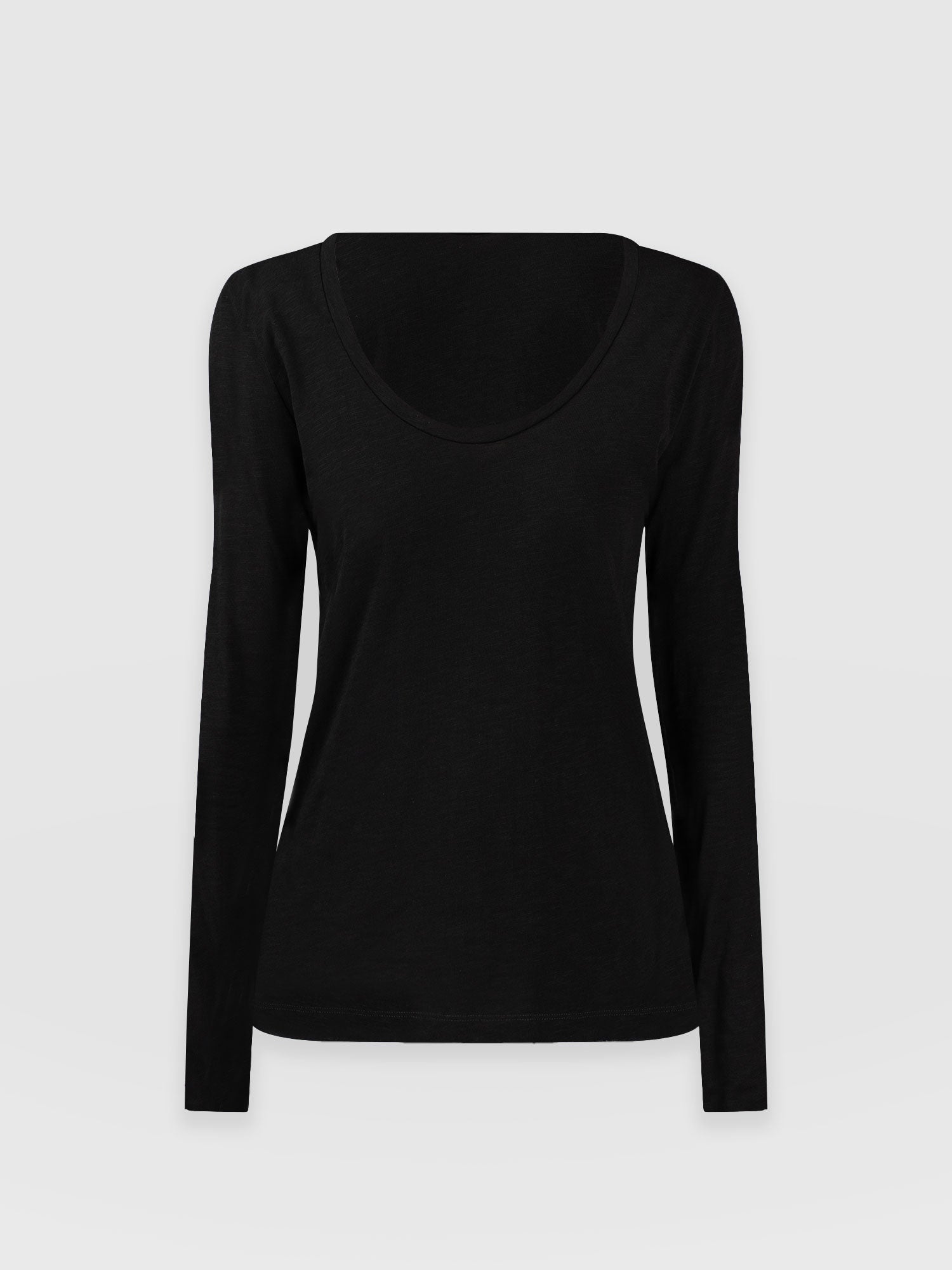 Scoop Neck Long Sleeve Tee - Black