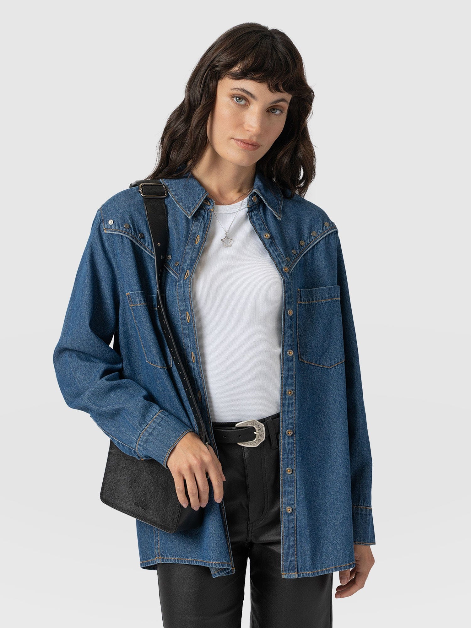 Sidney Denim Shirt Mid Blue - Women's Shirts | Saint + Sofia® UK