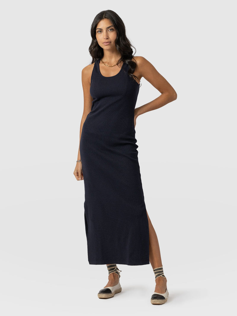 Sleeveless Rib Dress - Navy