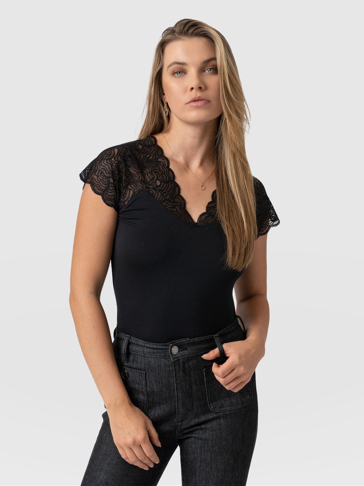 Sophia Lace Tee - Black