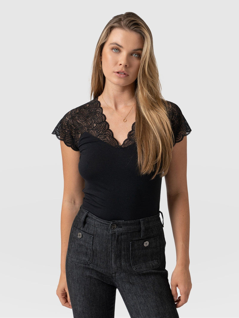 Sophia Lace Tee - Black