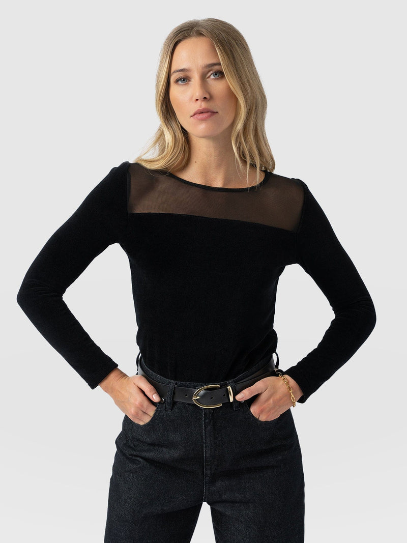 Storm Mesh Long Sleeve Tee - Black Velvet - Women's T-shirts | Saint + Sofia® UK