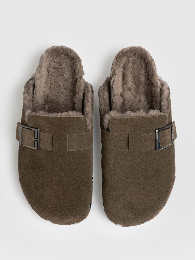 Studded Clogs - Khaki Shearling