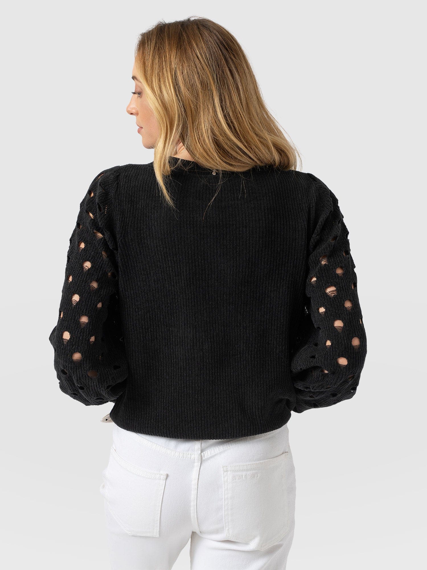 Suki Lace Hole Knit Black - Women's Knitwear | Saint + Sofia® UK