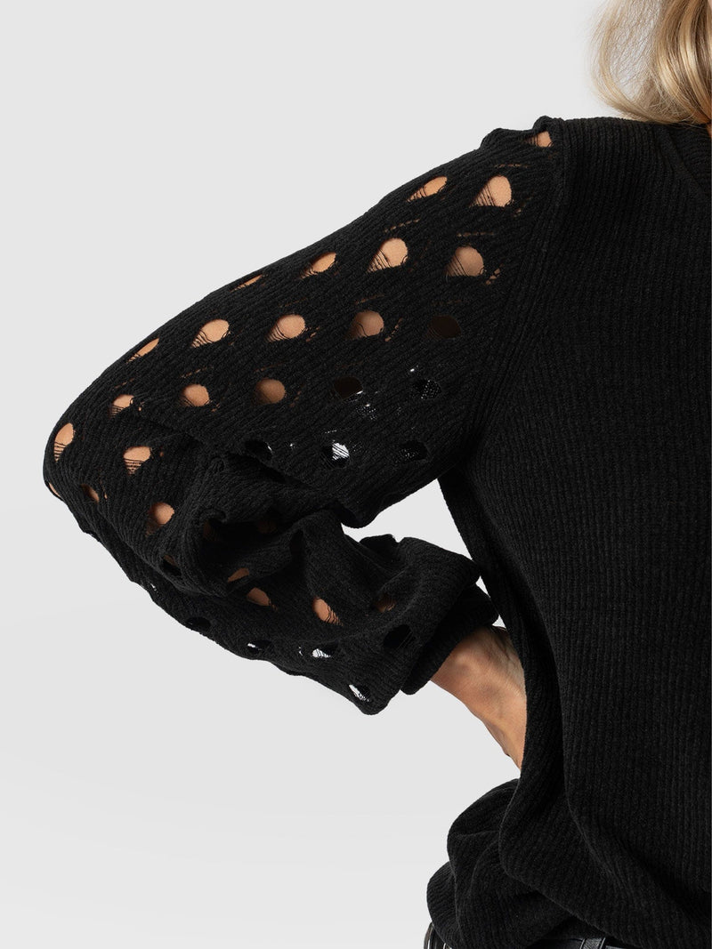 Suki Lace Hole Knit - Black