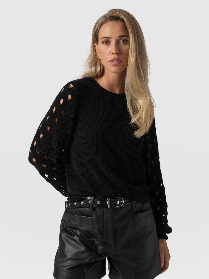 Suki Lace Hole Knit - Black