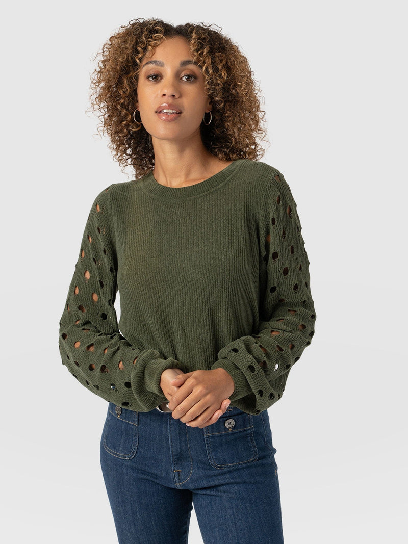 Suki Lace Hole Knit - Green